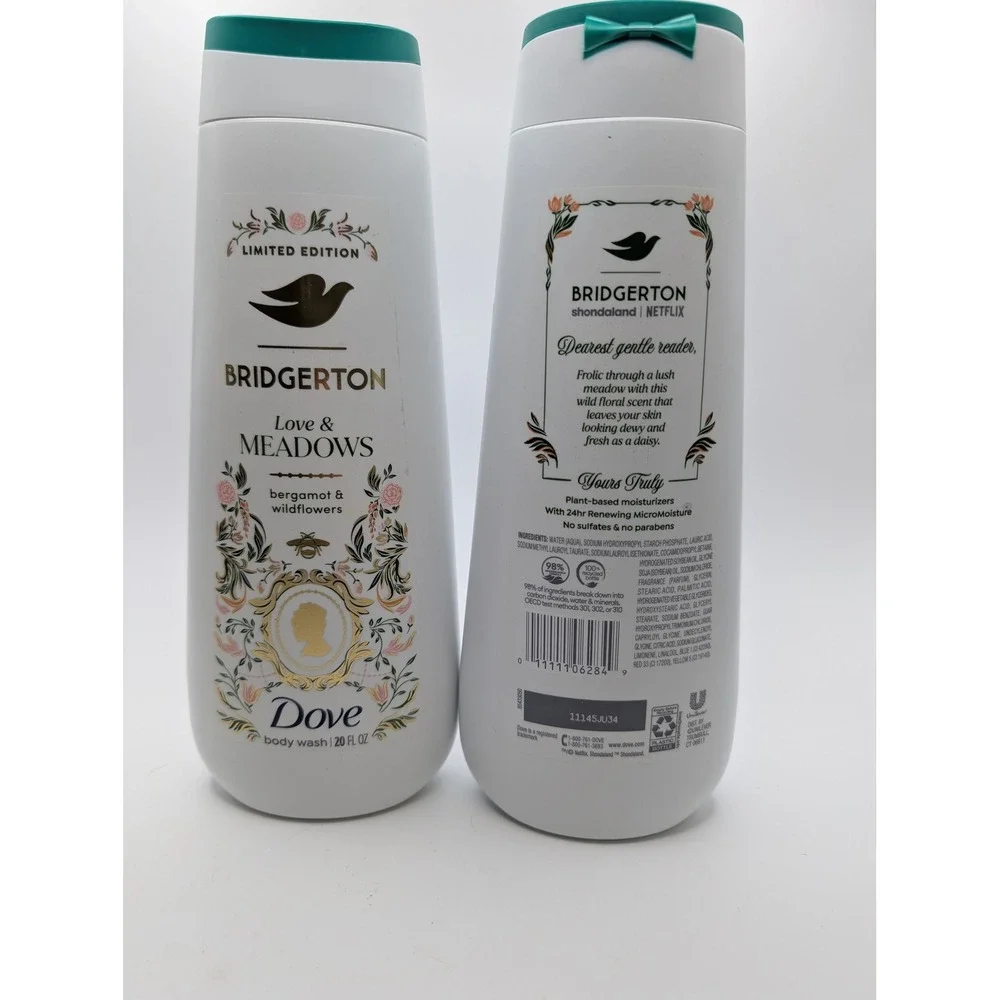 Dove Bridgerton Love & Meadows Body‎ Wash 20oz Bergamot Wildflowers 2 Pack NEW